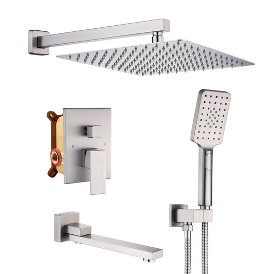 CASAINC 10 Inch Wall Mounted Square Shower System Set with Handheld Spray & Tub Spout