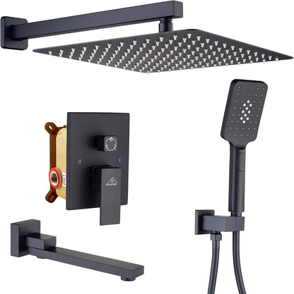 CASAINC 10 Inch Wall Mounted Square Shower System Set with Handheld Spray & Tub Spout